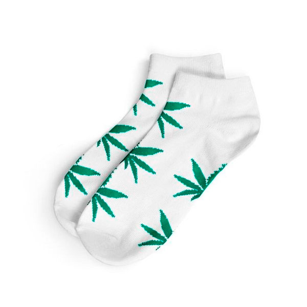 Calcetines Cannabicos Hombre Cortos Blanco & Verde